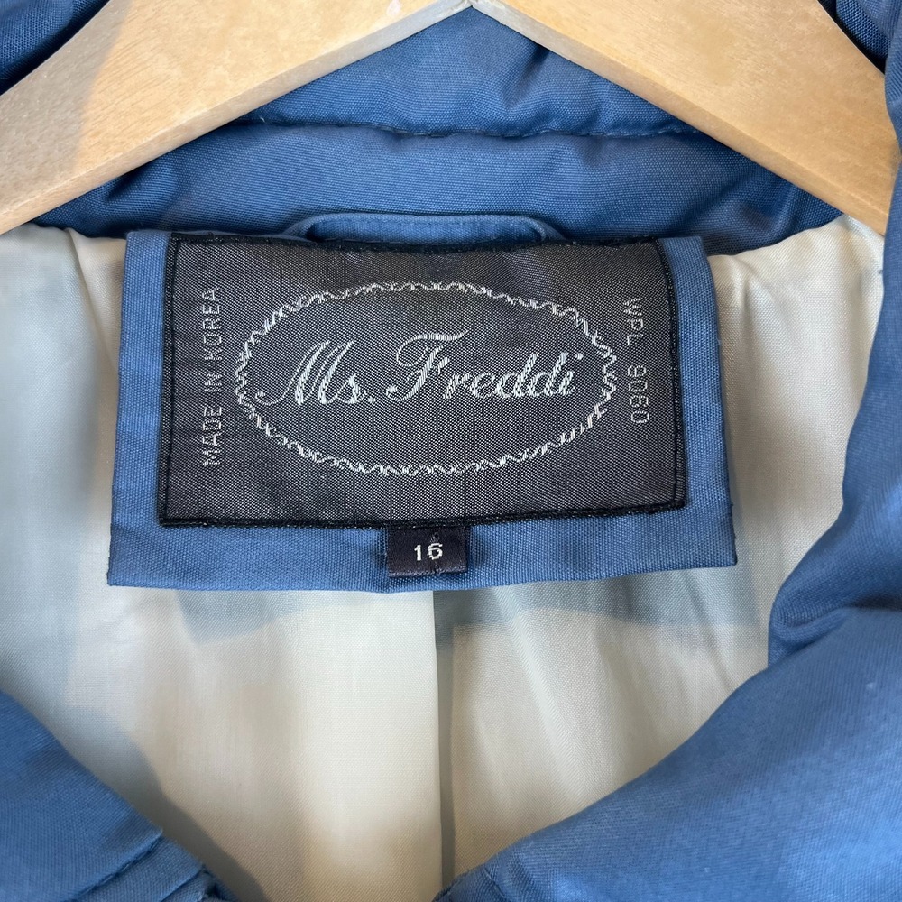 VTG Ms Freddi Quilted Coat Padded Lined Button Front Blue Jacket‎ Size 16 - Picture 2 of 8